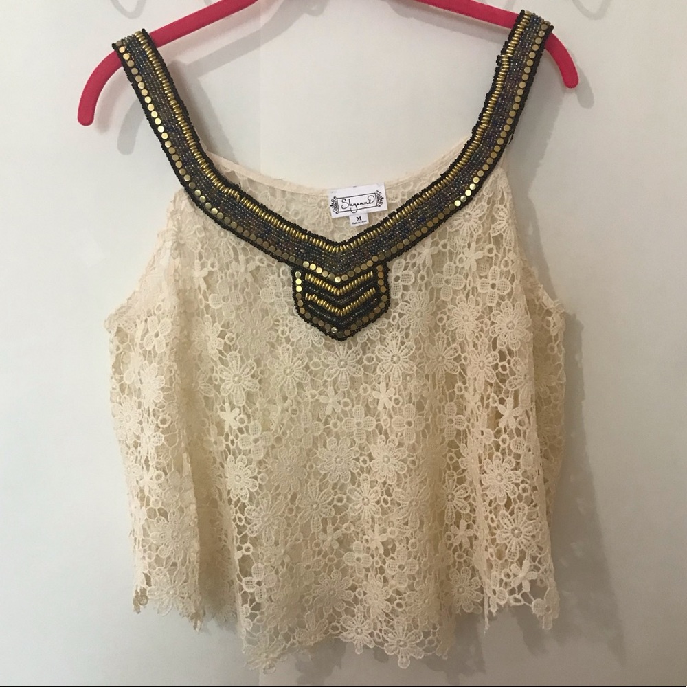 Floral lace beaded crop top